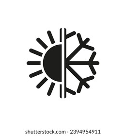 Symbol of any season. All-season sign. Sun and snowflake icon together. Winter, summer and and all weather. 