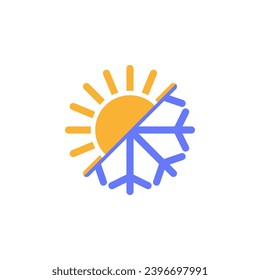 Symbol of any season. All-season sign. Sun and snowflake icon together. Winter, summer and and all weather. 