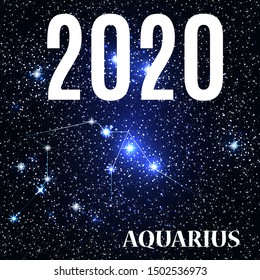 Symbol: Aquarius Zodiac Sign with the New Year and Christmas 2020. Vector Illustration. EPS10