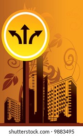 symbol of arrows and buildings	