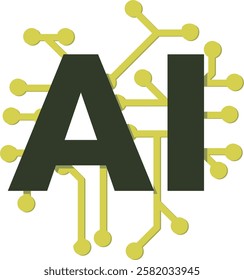 Symbol of artificial intelligence with an electronic circuit with AI inscribed above (cut out)