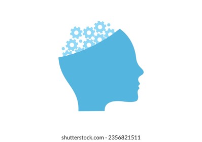 Symbol of artificial intelligence. A head with gears instead of a brain.	