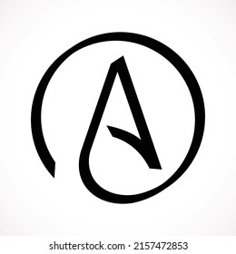 Symbol of Atheism: letter A in circle. Simple black and white atheist sign icon. Isolated vector clip art illustration.