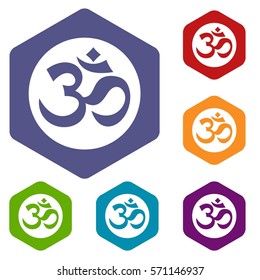 Symbol Aum icons set rhombus in different colors isolated on white background