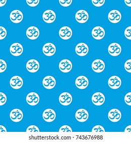 Symbol Aum pattern repeat seamless in blue color for any design. Vector geometric illustration