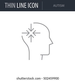 Symbol of Autism Thin line Icon of Brain Process. Stroke Pictogram Graphic for Web Design. Quality Outline Vector Symbol Concept. Premium Mono Linear Beautiful Plain Laconic Logo