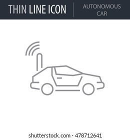 Symbol of Autonomous Car Thin line Icon of Future Technology. Stroke Pictogram Graphic for Web Design. Quality Outline Vector Symbol Concept. Premium Mono Linear Beautiful Plain Laconic Logo.