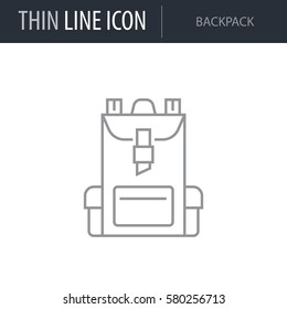 Symbol of Backpack. Thin line Icon of Bags. Stroke Pictogram Graphic for Web Design. Quality Outline Vector Symbol Concept. Premium Mono Linear Beautiful Plain Laconic