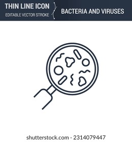 Symbol of Bacteria and Viruses. Thin Line Icon of Biochemistry and Genetics. Stroke Pictogram Graphic for Web Design. High-Quality Outline Vector Symbol Concept. Premium Monoline Beauty.