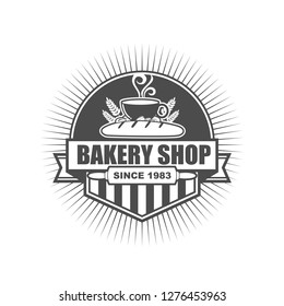 Symbol, badge, logo design template with bakery & coffee theme