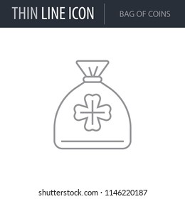 Symbol of Bag Of Coins. Thin line Icon of Saint Patrick Day. Stroke Pictogram Graphic for Web Design. Quality Outline Vector Symbol Concept. Premium Mono Linear Beautiful Plain Laconic Logo