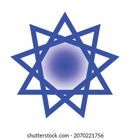 The symbol Bahai Star of Islam in blue set upon a white background