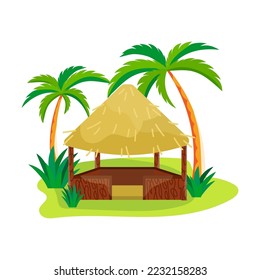 Symbol of Bali vector illustration. Drawings of Indonesian national hut house with thatched roof isolated on white background. Summer, traveling, culture concept