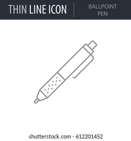 Symbol of Ballpoint Pen. Thin line Icon of College. Stroke Pictogram Graphic for Web Design. Quality Outline Vector Symbol Concept. Premium Mono Linear Beautiful Plain Laconic Logo