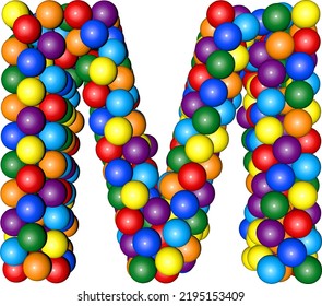 Symbol from balls of rainbow colors. letter m