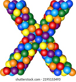 Symbol from balls of rainbow colors. letter x