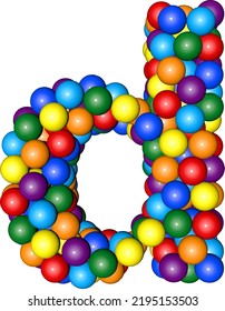 Symbol from balls of rainbow colors. letter d