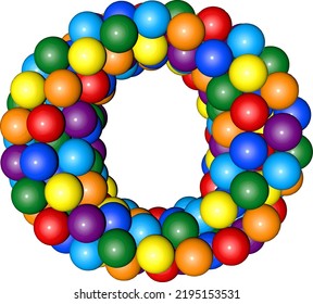 Symbol from balls of rainbow colors. letter o