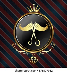 Symbol for barber shop, golden crown and circle