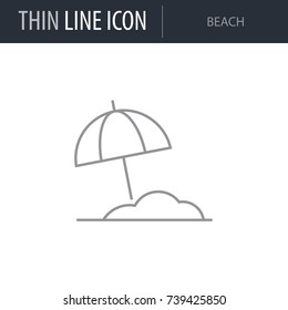 Symbol of Beach. Thin line Icon of Sea And Beach. Stroke Pictogram Graphic for Web Design. Quality Outline Vector Symbol Concept. Premium Mono Linear Beautiful Plain Laconic Logo