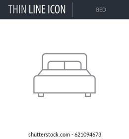 Symbol of Bed. Thin line Icon of Furniture. Stroke Pictogram Graphic for Web Design. Quality Outline Vector Symbol Concept. Premium Mono Linear Beautiful Plain Laconic Logo