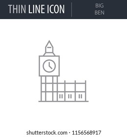 Symbol of Big Ben. Thin line Icon of Landmark Set. Stroke Pictogram Graphic for Web Design. Quality Outline Vector Symbol Concept. Premium Mono Linear Beautiful Plain Laconic Logo