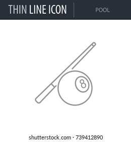 Symbol of Billiards and Pool. Thin line Icon of Set of Sport Equipment. Stroke Pictogram Graphic for Web Design. Quality Outline Vector Symbol Concept. Premium Mono Linear Beautiful Plain Laconic