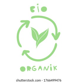 Symbol of bio organic products. Recycling sign. Eco-friendly attitude to yourself and the world around the label. Vector illustration isolated on a white background.