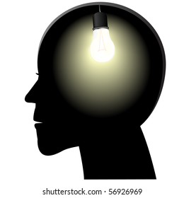 Symbol of a birth of idea in a head in the form of a shone bulb in a vector