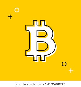 symbol of bitcoin cryptocurrency thin line icon on yellow background. trendy financial flat vector illustration easy to edit and customize. eps 10