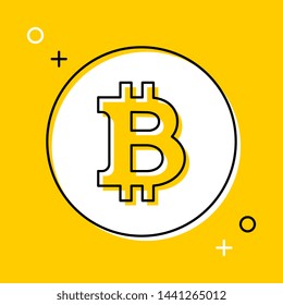 symbol of bitcoin cryptocurrency thin line icon on yellow background. trendy financial flat vector illustration easy to edit and customize. eps 10