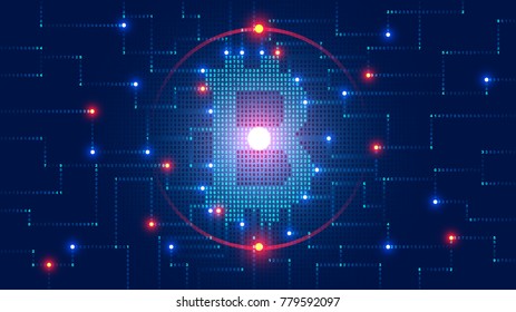 Símbolo bitcoin. Fondo tecnológico digital. Concepto de negocio. bitcoines de minería. 
