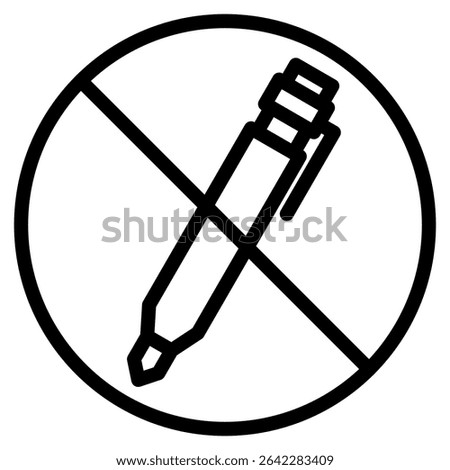 Symbol of a black pen within a black circle and crossed line indicates a restriction, presented in a clear minimalist design appropriate for notices, regulations or prohibitions.