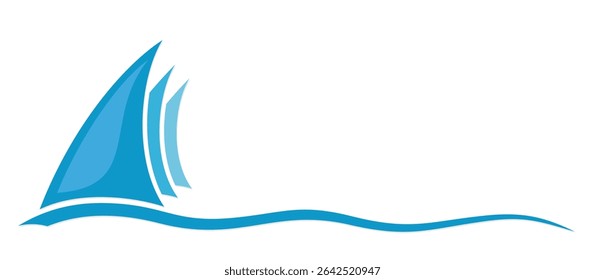 The symbol of blue sailing vessel in sea.
