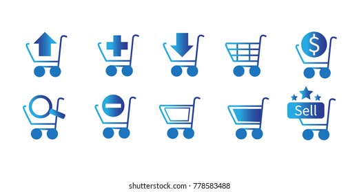 symbol blue shopping cart icons Discount sale multiple packets vector eps 10