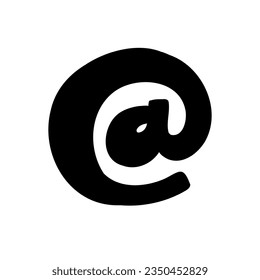 Symbol At bold font in doodle hand drawn style isolated on white background. For logo, presentation, branding, education, font, signboard, lettering.