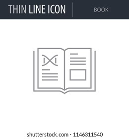 Symbol of Book. Thin line Icon of Scientific Study. Stroke Pictogram Graphic for Web Design. Quality Outline Vector Symbol Concept. Premium Mono Linear Beautiful Plain Laconic Logo