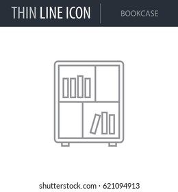 Symbol of Bookcase. Thin line Icon of Furniture. Stroke Pictogram Graphic for Web Design. Quality Outline Vector Symbol Concept. Premium Mono Linear Beautiful Plain Laconic Logo