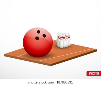 Symbol of a bowling game and field in three-dimensional space. Vector illustration.