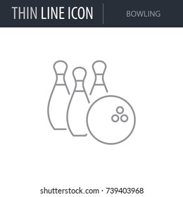 Symbol of Bowling. Thin line Icon of Set of Sport Equipment. Stroke Pictogram Graphic for Web Design. Quality Outline Vector Symbol Concept. Premium Mono Linear Beautiful Plain Laconic Logo