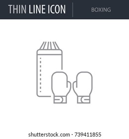 Symbol of Boxing. Thin line Icon of Set of Sport Equipment. Stroke Pictogram Graphic for Web Design. Quality Outline Vector Symbol Concept. Premium Mono Linear Beautiful Plain Laconic Logo