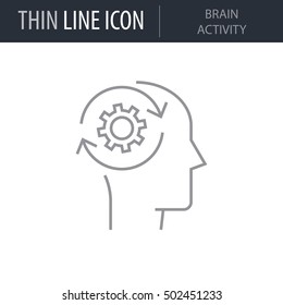 Symbol of Brain Activity Thin line Icon of Brain Process. Stroke Pictogram Graphic for Web Design. Quality Outline Vector Symbol Concept. Premium Mono Linear Beautiful Plain Laconic Logo