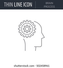 Symbol des Brain Process Thin Line Icon of Brain Process. Stroke Pictogram Graphic for Web Design. Qualitätsübersicht Vektor Symbol Konzept. Premium Mono Linear Beautiful Plain Laconic Logo