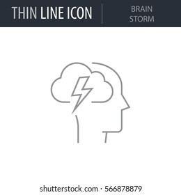 Symbol of Brain Storm. Thin line Icon of Icons Of Human Features. Stroke Pictogram Graphic for Web Design. Quality Outline Vector Symbol Concept. Premium Mono Linear Beautiful Plain Laconic Logo