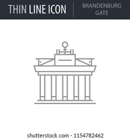 Symbol of Brandenburg Gate. Thin line Icon of Landmark Set. Stroke Pictogram Graphic for Web Design. Quality Outline Vector Symbol Concept. Premium Mono Linear Beautiful Plain Laconic Logo