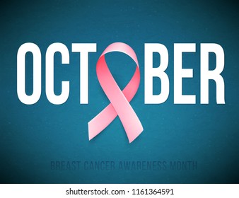 Symbol of Breast cancer awareness month in october. Realistic pink ribbon. Poster template. Vector illustration.