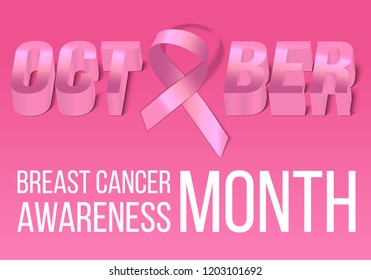 Symbol of breast cancer awareness month in october. Realistic pink satin ribbon. Vector