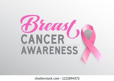 Symbol Breast cancer awareness month in October. Realistic pink ribbon and design ribbon and phase text.