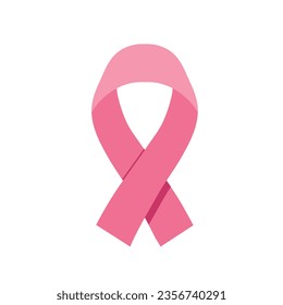 Symbol of breast cancer awareness month in october. Realistic pink satin ribbon on transparent background. Vector illustration.