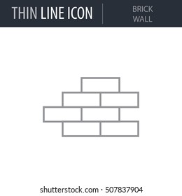 Symbol of Brick Wall Thin line Icon of Construction. Stroke Pictogram Graphic for Web Design. Quality Outline Vector Symbol Concept. Premium Mono Linear Beautiful Plain Laconic Logo